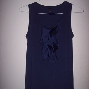 EUC Ann Taylor Navy Blue Sleeveless Blouse Front Center Adornment Small Soft